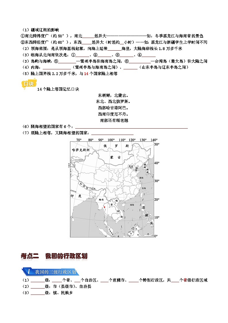 专题08 我国的疆域、人口与民族2024年会考地理一轮复习知识清单03