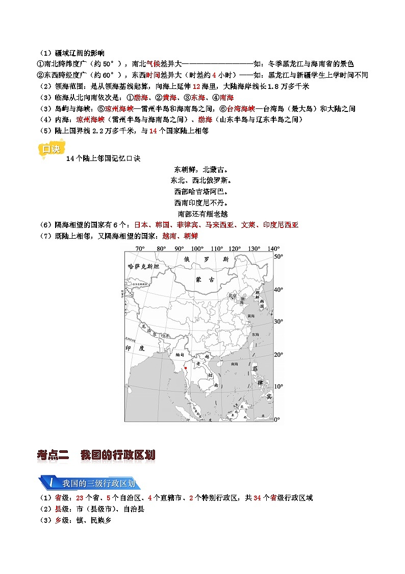 专题08 我国的疆域、人口与民族2024年会考地理一轮复习知识清单03
