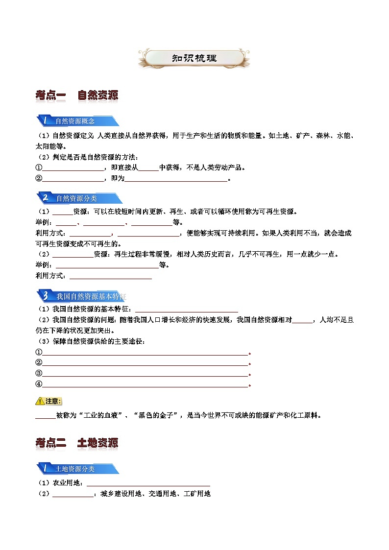 专题10 我国的自然资源2024年会考地理一轮复习知识清单（扣空版）第2页