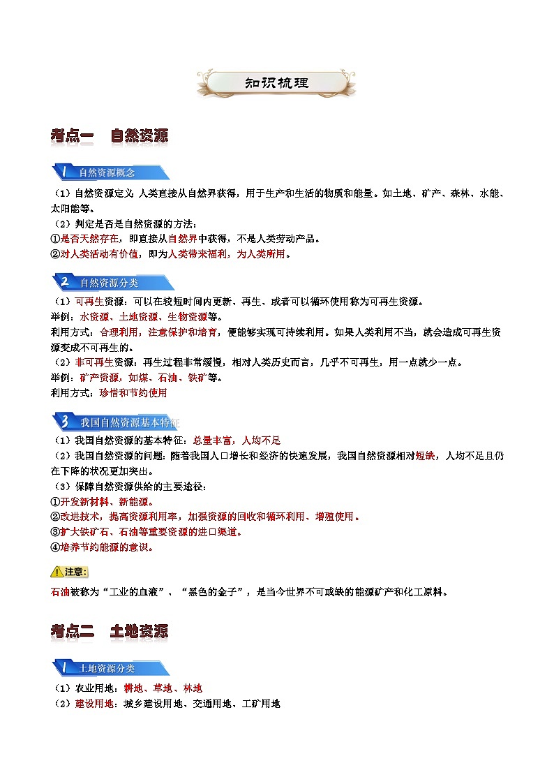 专题10 我国的自然资源2024年会考地理一轮复习知识清单（答案版）第2页