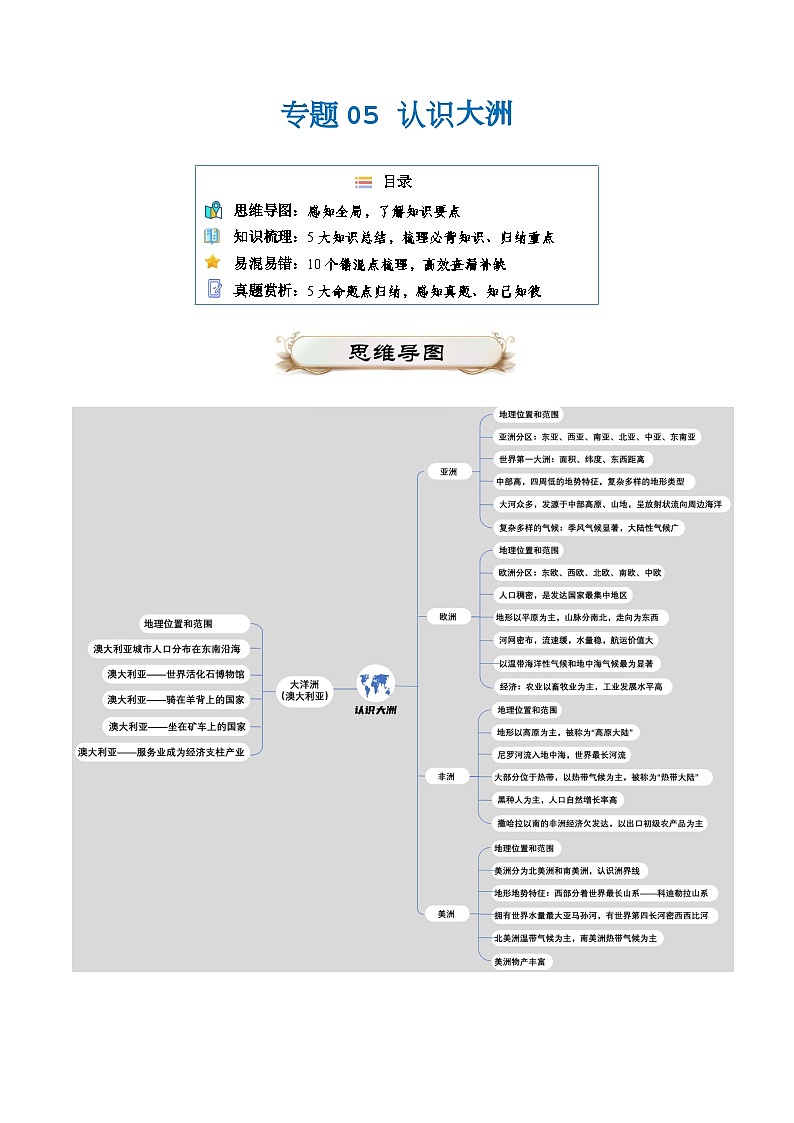 专题05 认识大洲2024年会考地理一轮复习知识清单 （扣空版）第1页