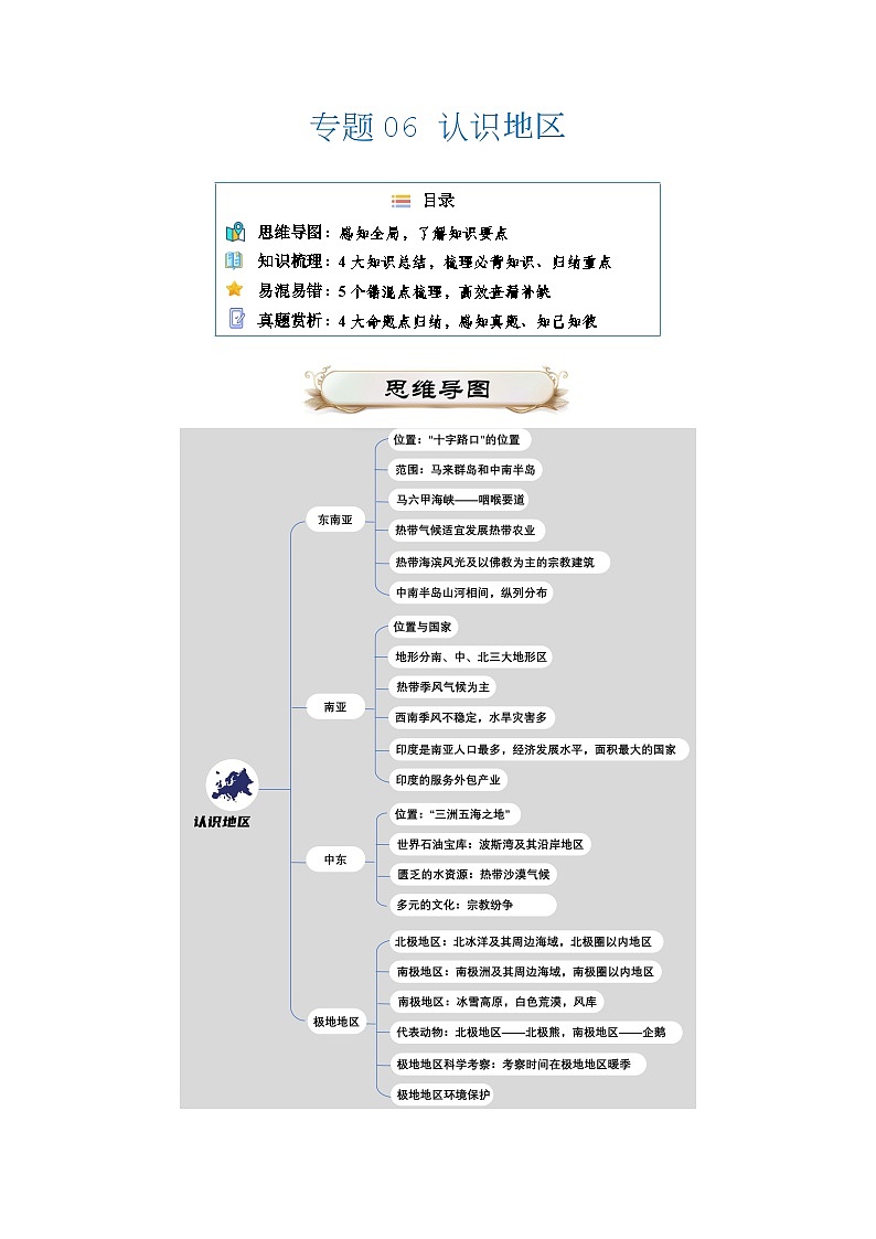 专题06 认识地区2024年会考地理一轮复习知识清单 - 扣空第1页