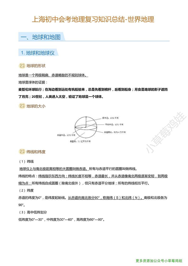 上海初中会考地理复习知识总结-世界地理01