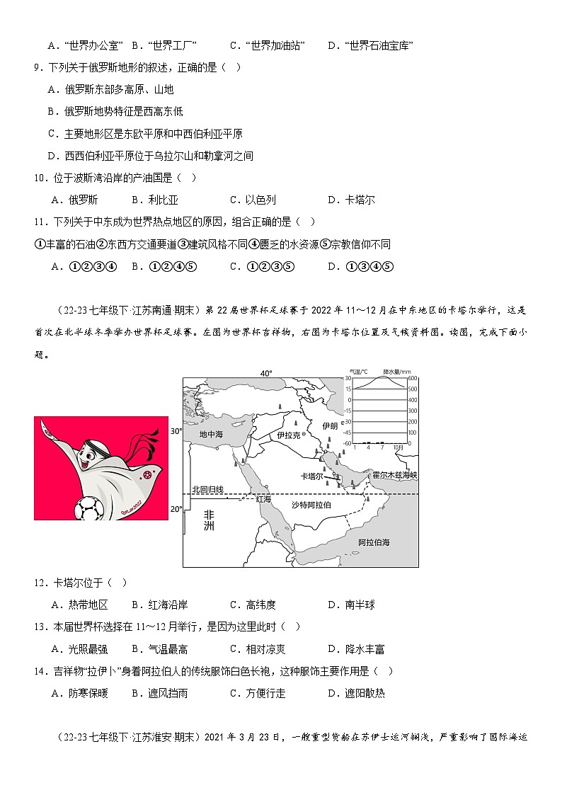 2023-2024年人教版七下地理期末复习第八章《东半球其他的地区和国家》选择100题（含解析）第3页