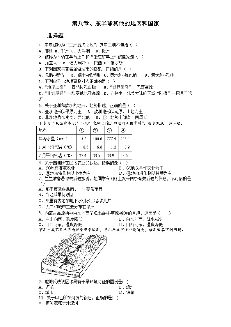 2023-2024学年人教版七年级下册地理第八章、东半球其他的地区和国家训练题（含答案）第1页