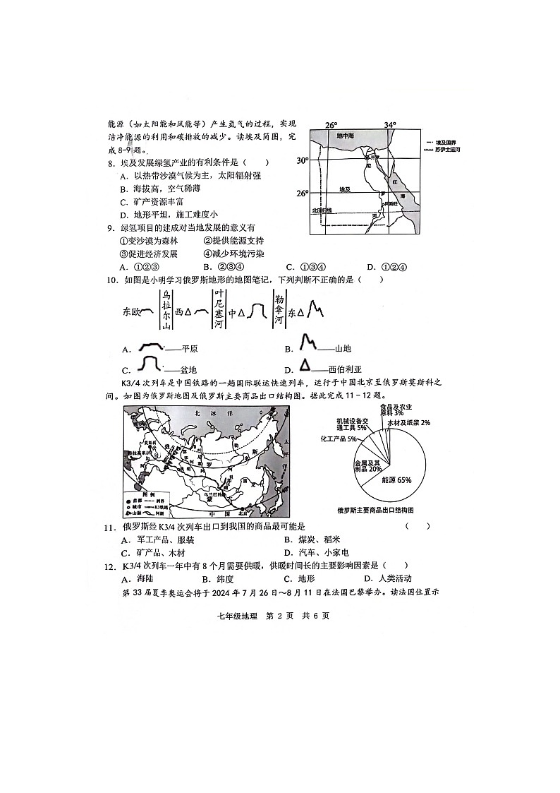 山东省菏泽市鲁西新区2023-2024学年七年级下学期第二次月考地理试题02