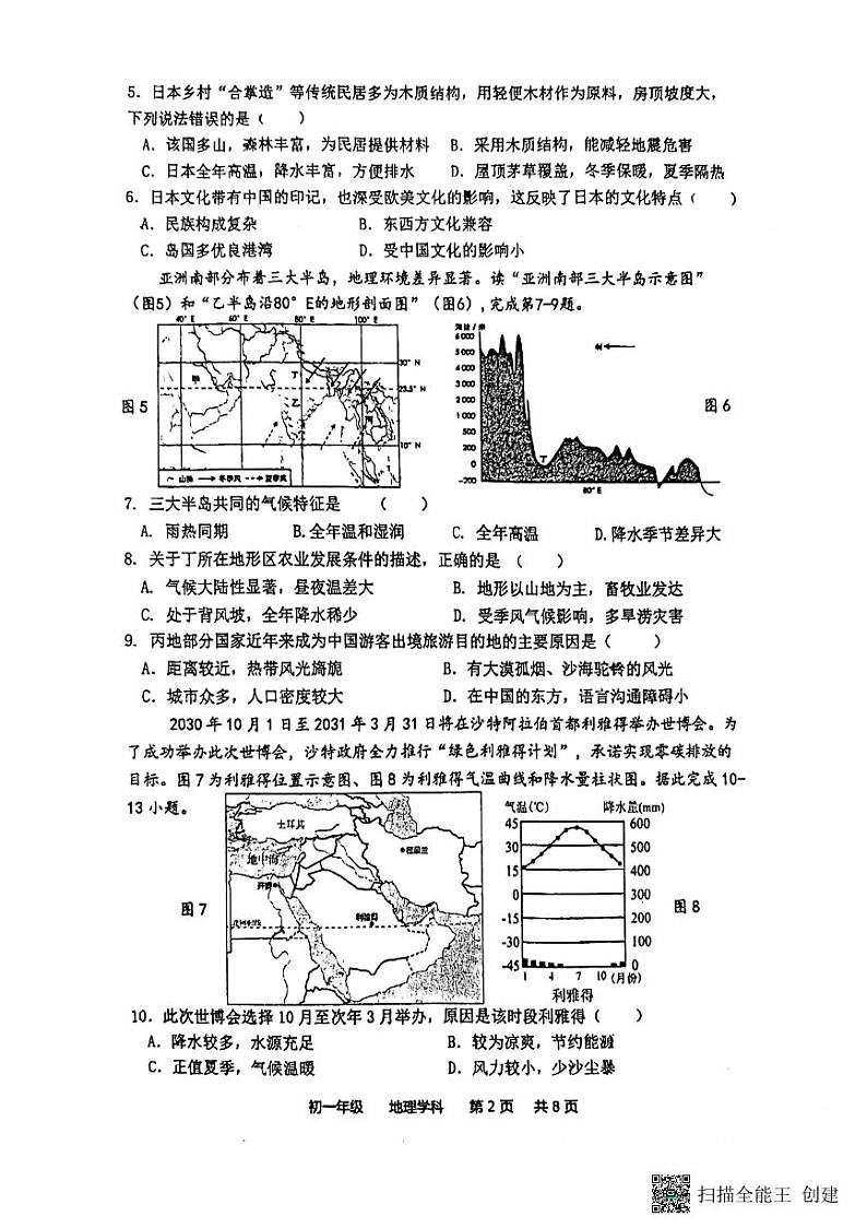 江苏省扬州市梅岭教育集团2023-2024学年七年级下学期期末地理试题02