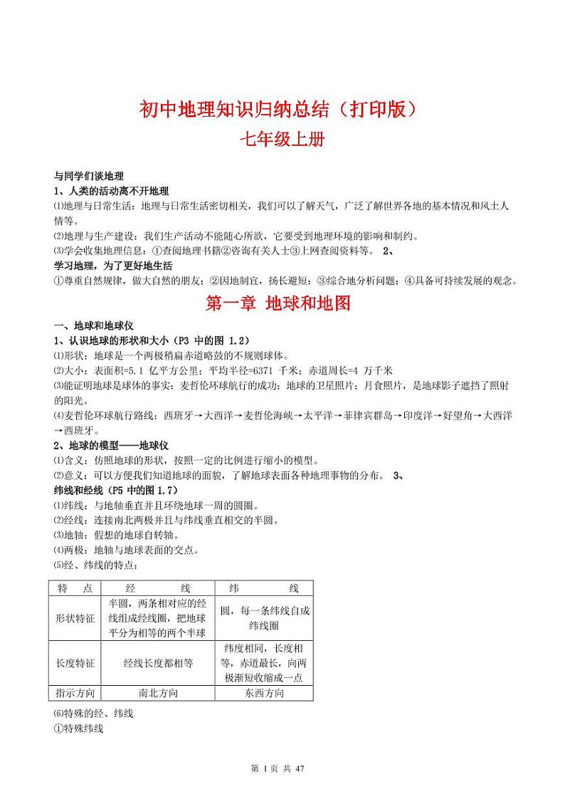 （超详）初中地理知识点归纳汇总第1页