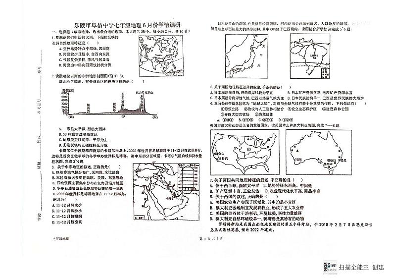 山东省德州市乐陵市阜昌中学2023-2024学年七年级下学期6月月考地理试题第1页