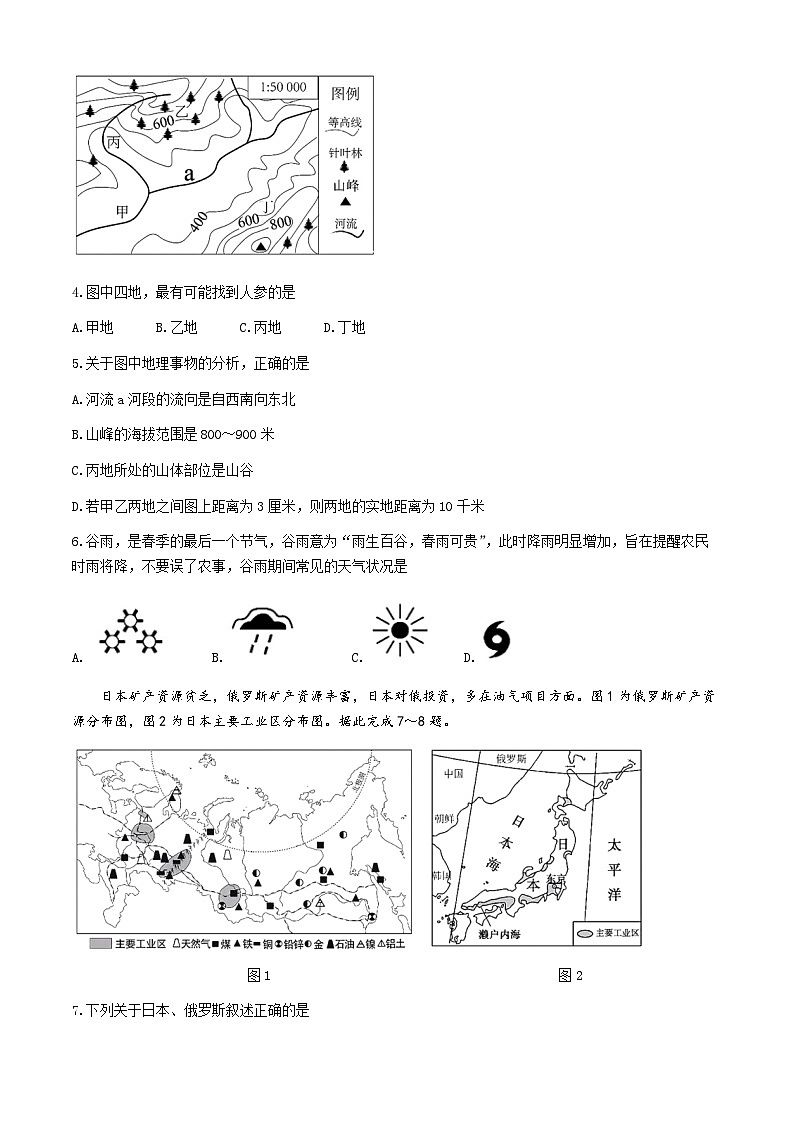 2024年吉林省长春市多校联考中考押题考试（一模）地理试题02