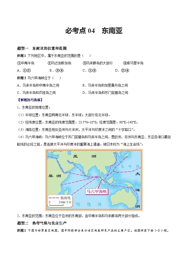 【期末专题练习】七年级下册地理必考点04  东南亚-（考点变式练习）（人教版）01