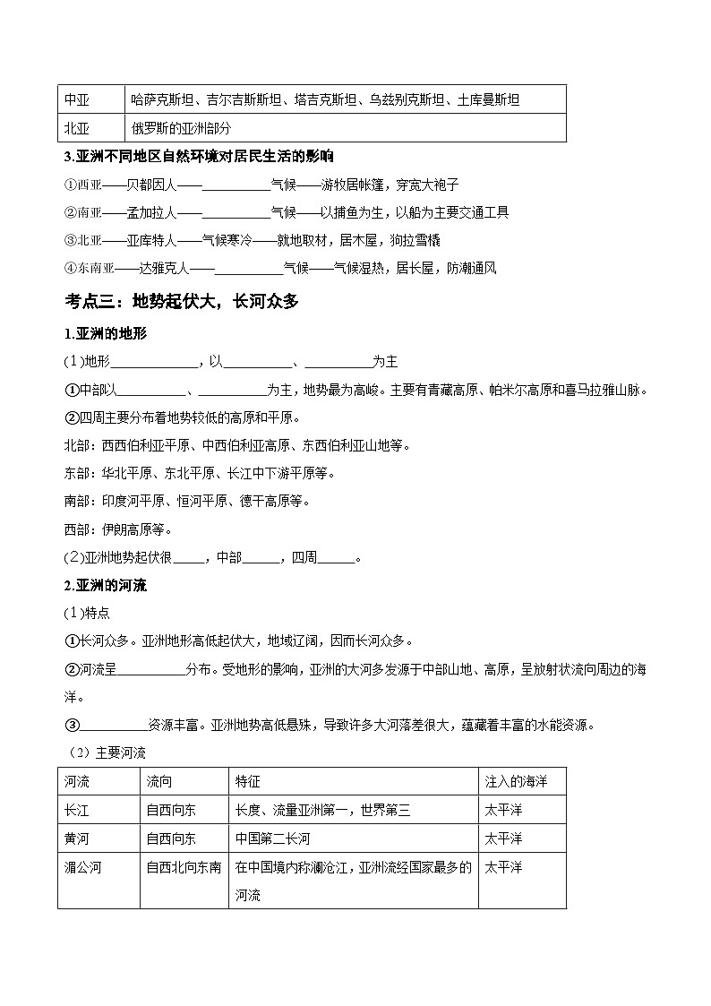 第六章 我们生活的大洲（考点清单）（挖空版）-2023-2024学年七年级地理下学期期中考点梳理（人教版）第2页