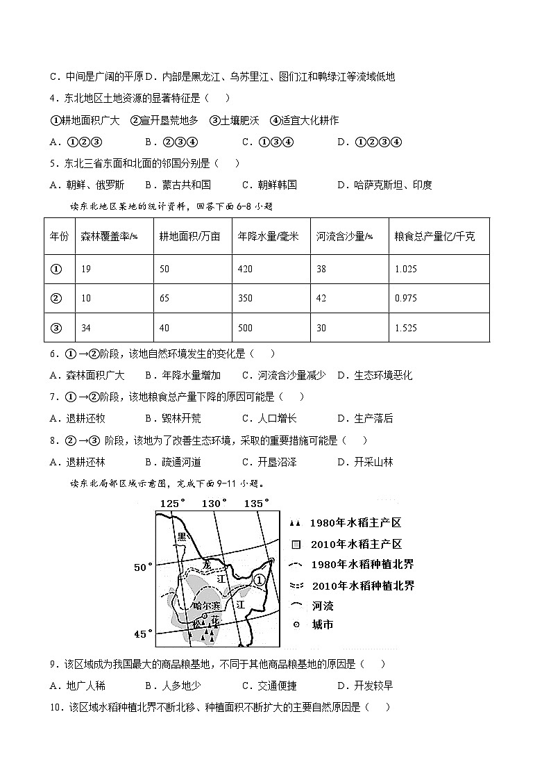 【期末复习】八年级下册地理专题03 “白山黑水”——东北三省 （专项练习）（人教版）02