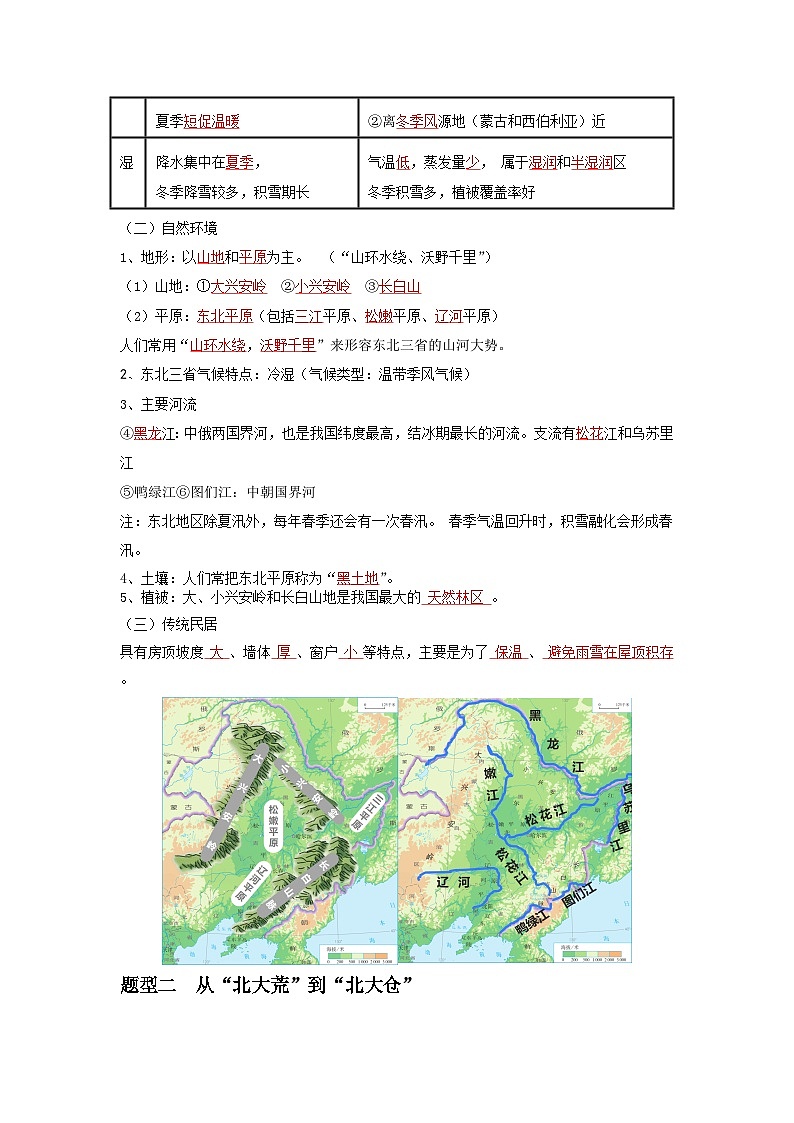 【期末专题复习】必考点03“白山黑水”—东北三省-2023-2024学年八年级地理下学期期中期末必考题专练（人教版）03