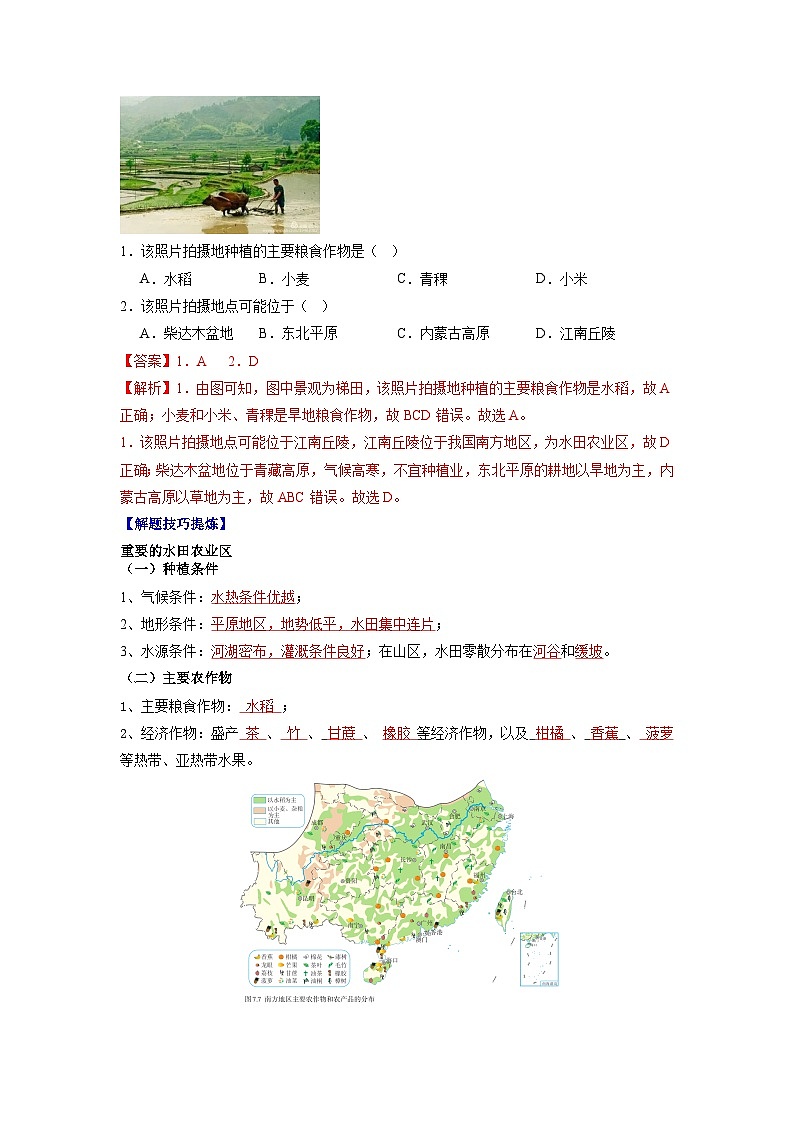 【期末专题复习】必考点06南方地区自然特征与农业-2023-2024学年八年级地理下学期期中期末必考题专练（人教版）03
