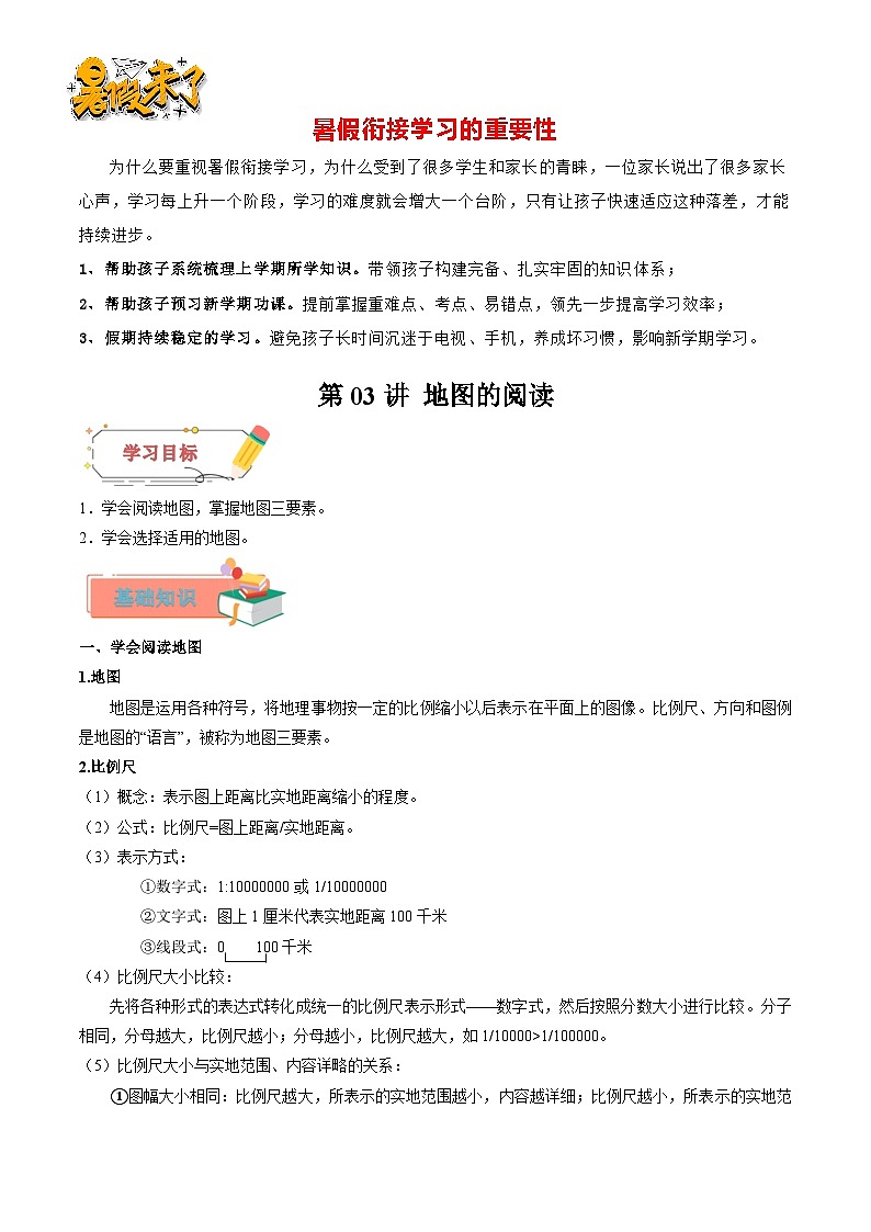 第03讲 地图的阅读-【暑假衔接】新六升七地理暑假精品课讲义（人教版）01