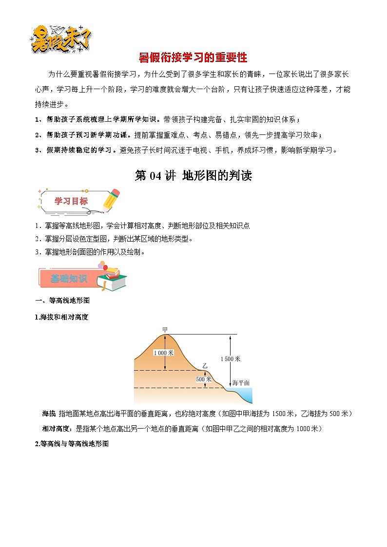 【暑假衔接】第04讲 地形图的判读（解析版）—新七年级地理暑假精品自学课（人教版）第1页