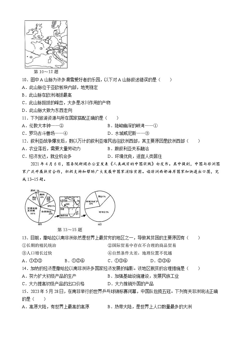 安徽省滁州市凤阳县2023-2024学年七年级下学期期末地理试题(无答案)第3页