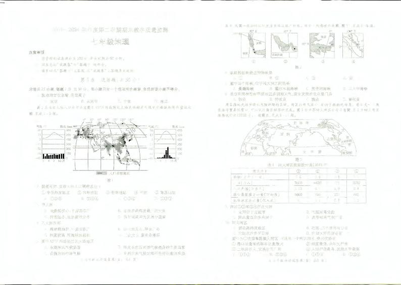 安徽省蚌埠市蚌山区2023-2024学年七年级下学期期末地理试题01