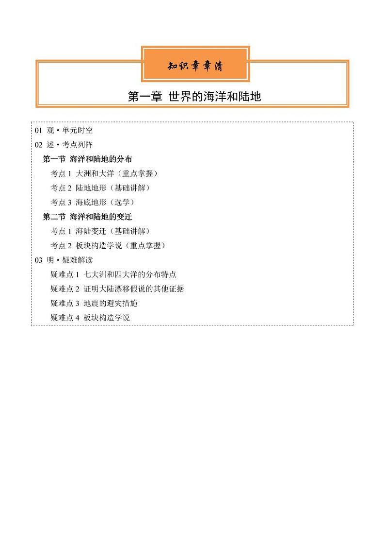 第一章  世界的海洋和陆地  【速记清单】-2023-2024学年八年级地理上册单元速记·巧练（北京·中图版）（原卷版+解析版）01