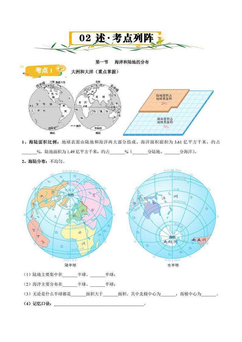 第一章  世界的海洋和陆地  【速记清单】-2023-2024学年八年级地理上册单元速记·巧练（北京·中图版）（原卷版+解析版）03