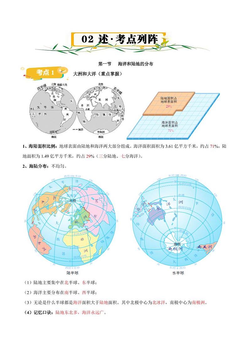 第一章  世界的海洋和陆地  【速记清单】-2023-2024学年八年级地理上册单元速记·巧练（北京·中图版）（原卷版+解析版）03