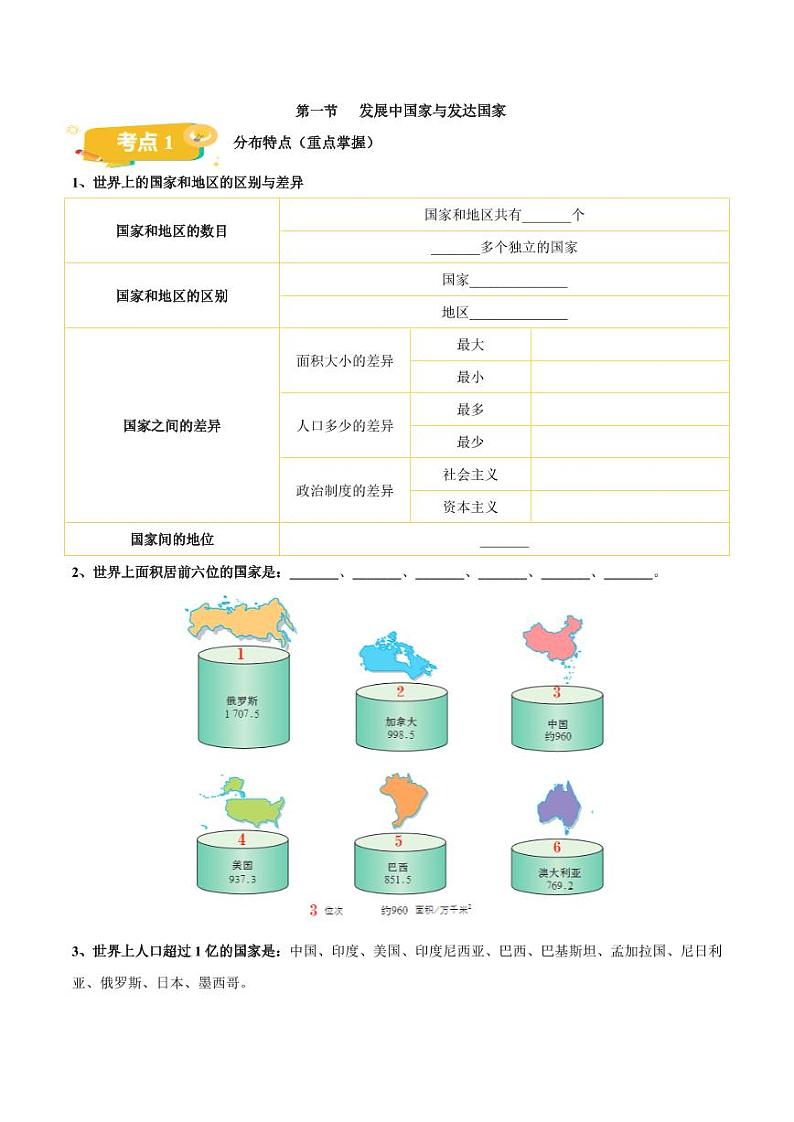 第四章  世界不同地域的发展差异  【速记清单】-2023-2024学年八年级地理上册单元速记·巧练（北京·中图版）（原卷版+解析版）03
