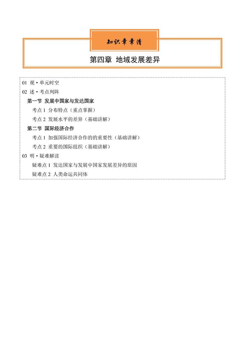 第四章  世界不同地域的发展差异  【速记清单】-2023-2024学年八年级地理上册单元速记·巧练（北京·中图版）（原卷版+解析版）01