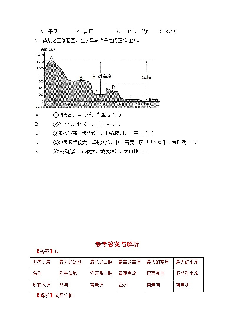 沪教版地理六年级下册 2.2 世界的地形-第1课时（练习）02
