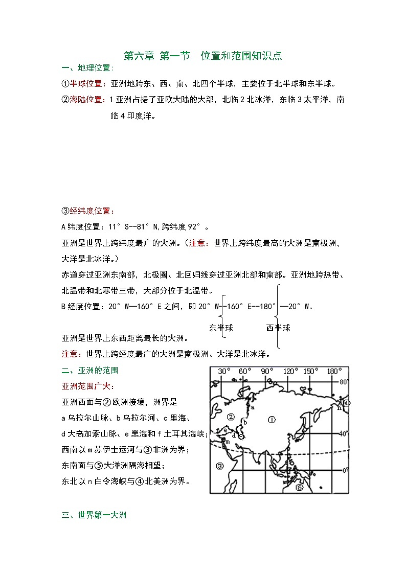 第六章 我们生活的大洲——亚洲 知识点总结与练习  七年级地理下学期人教版01