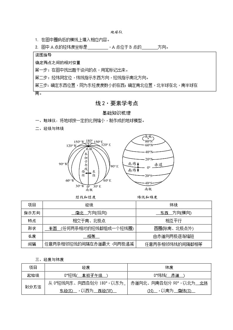 2024山西中考地理二轮中考考点研究 第一单元  地球与地球仪专项训练02