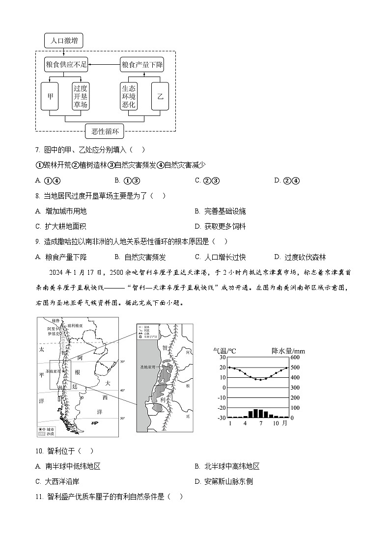 广东省汕尾市2023-2024学年七年级下学期期末地理试题（原卷版）第3页