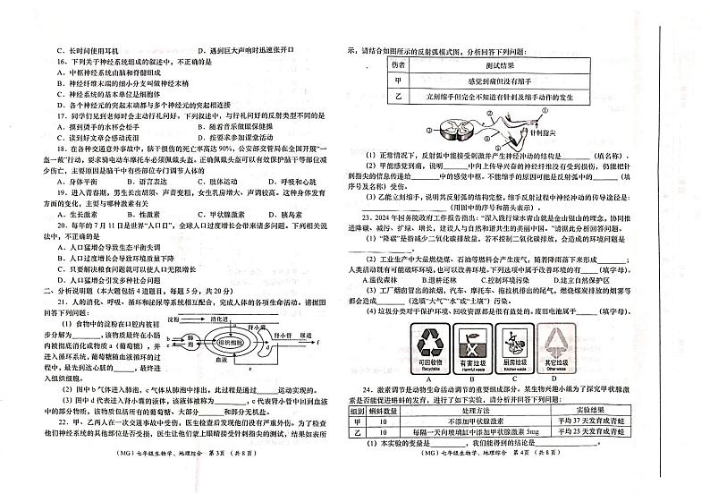 甘肃省陇南市康县2023-2024学年七年级下学期期末监测生物、地理试卷第2页