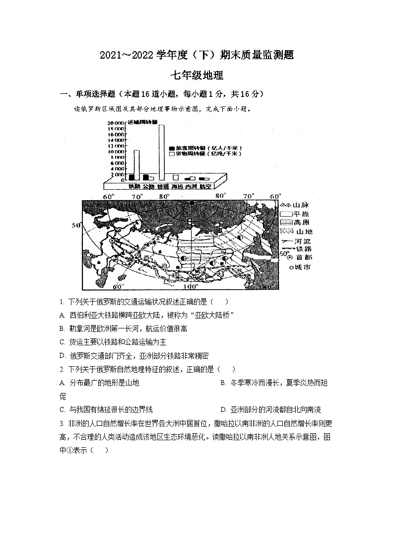 辽宁省沈阳市皇姑区2021-2022学年七年级下学期期末考试地理生物试题第1页