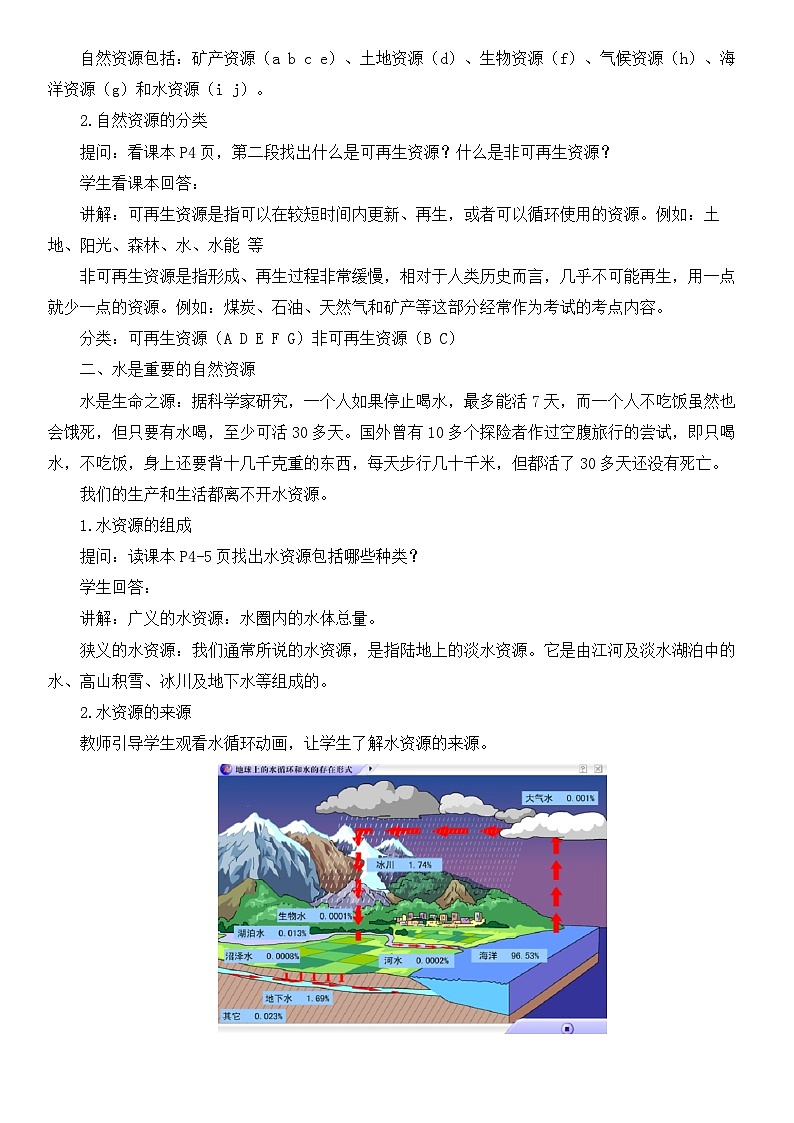 中图版地理七下第4章第1节《水资源及其开发利用》第1课时 教案第2页