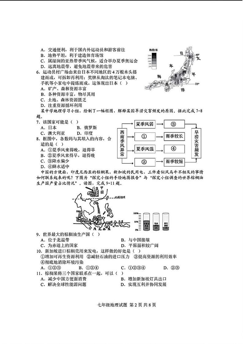 山东省临沂市莒南县2021—2022学年下学期期末考试七年级地理生物试题第2页