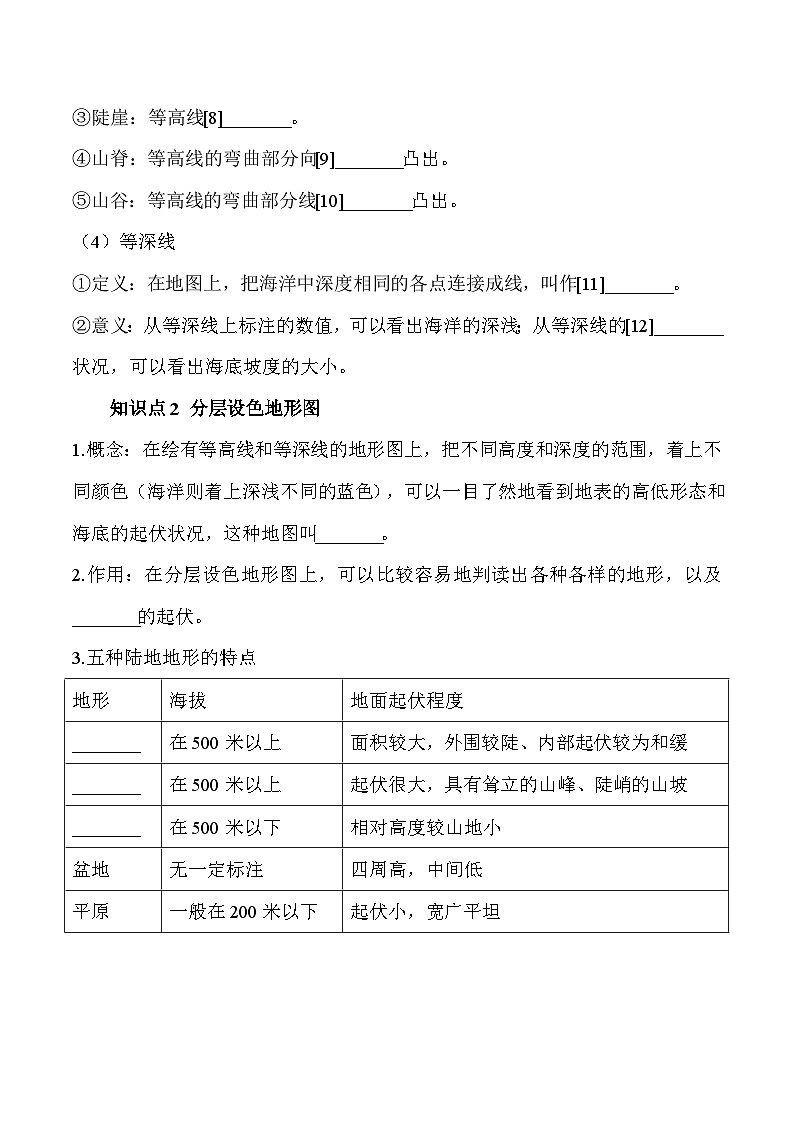 人教版（2024）七年级上册地理第二章地图2.2地形图的判读 导学案（含答案）02