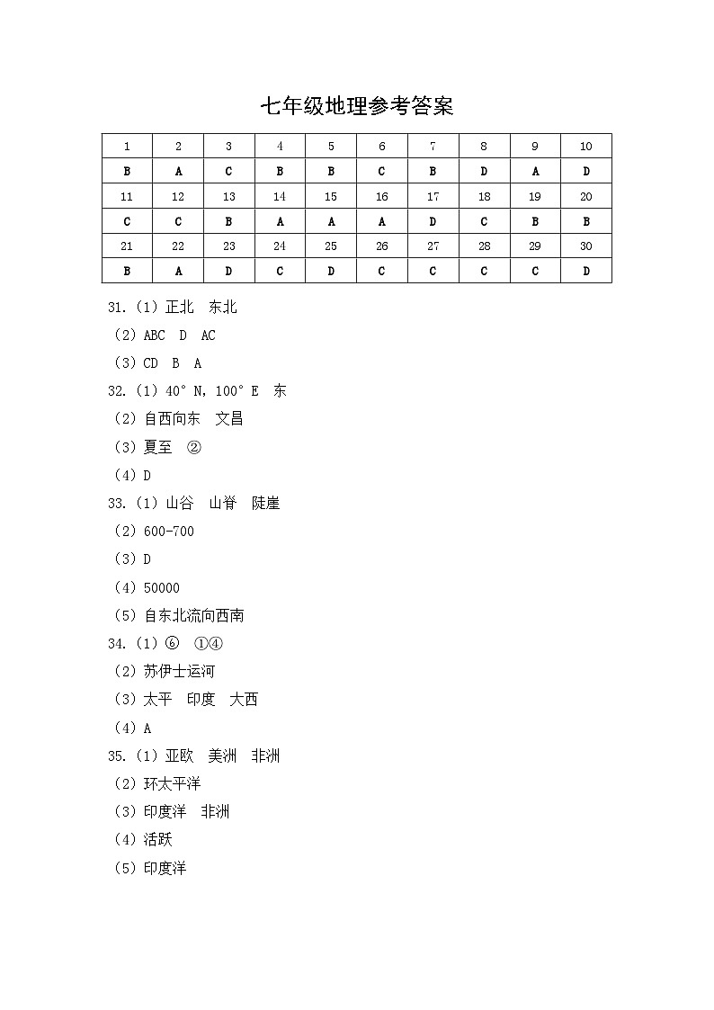 七年级地理参考答案(调整后)第1页
