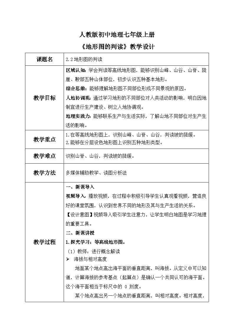 2.2地形图的判读（课件+教案）-2024-2025学年最新人教版七年级上册地理01