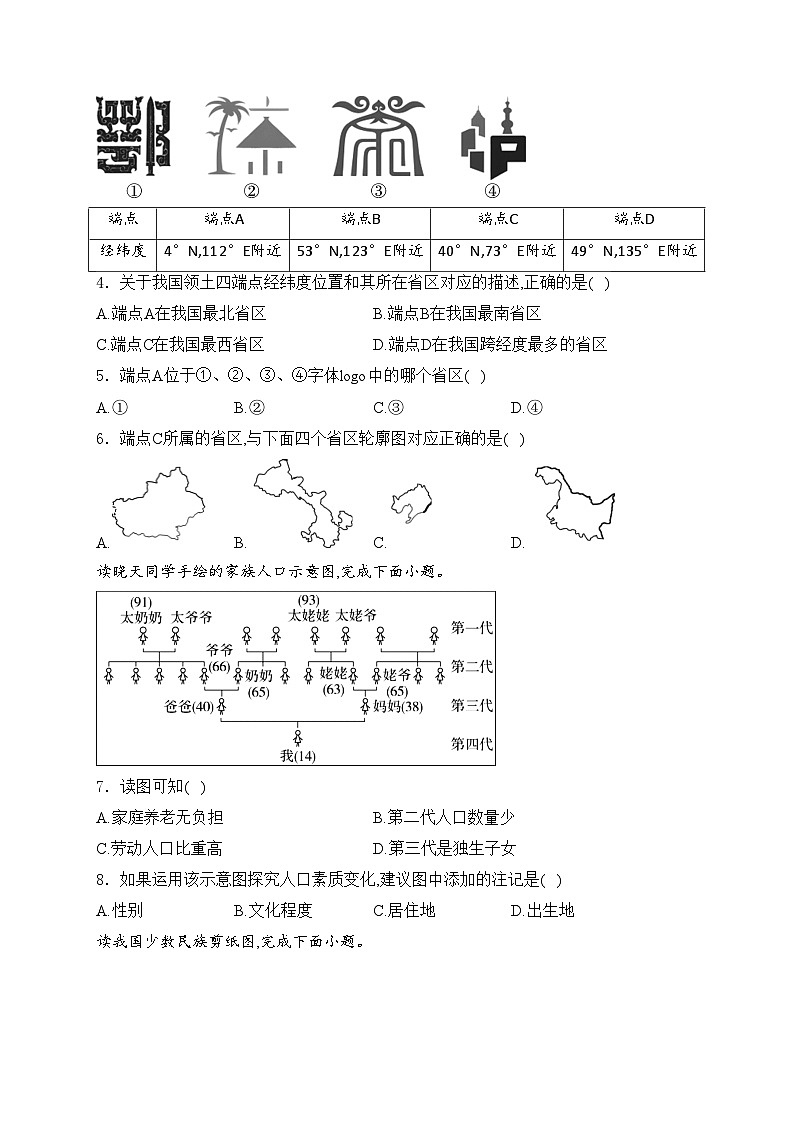 咸阳市实验中学2023-2024学年八年级上学期阶段性检测（一）地理试卷(含答案)02