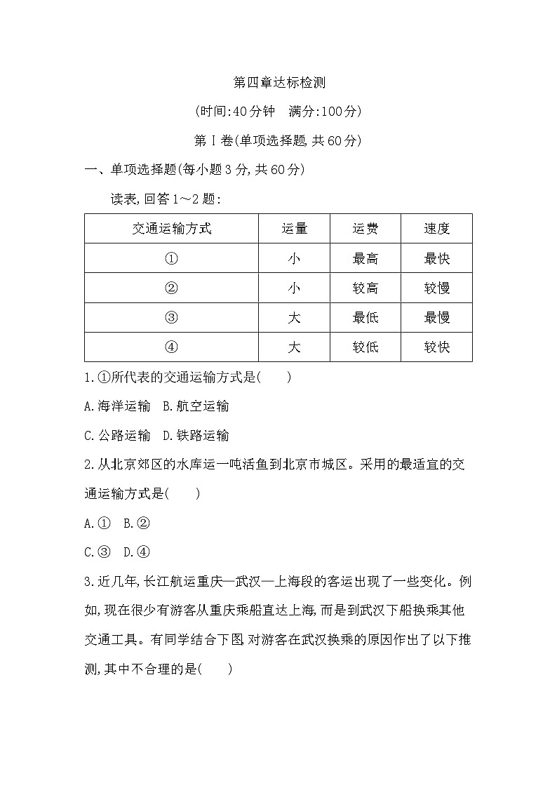 【新课标】湘教版地理八年级上册第4章 中国的经济单元检测（附答案与解析）01