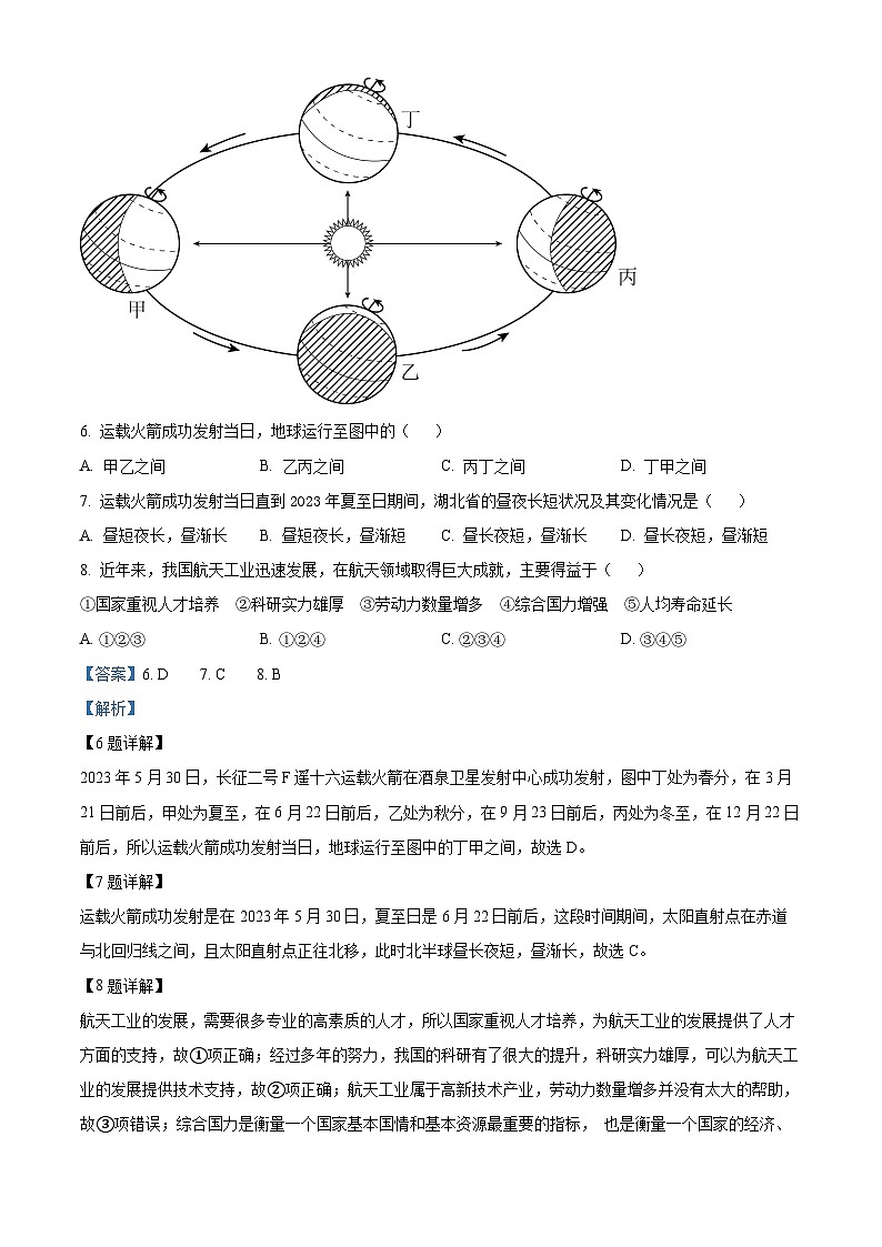 [地理]2023年湖北省黄石市中考真题地理试卷(原题版+解析版)03