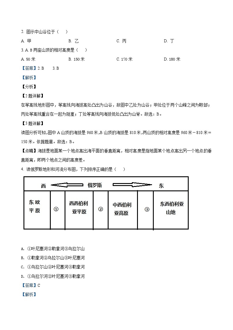 [地理]湖北仙桃、潜江、江汉油田2021年中考真题地理试卷(原题版+解析版)02