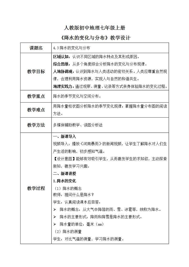 4.3降水的变化与分布（课件+教案）-2024-2025学年最新人教版七年级上册地理01