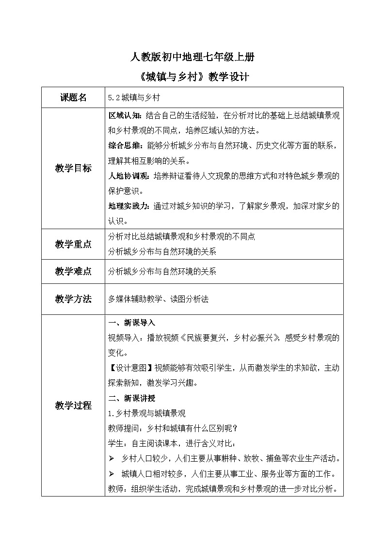 5.2城镇与乡村（课件+教案）-2024-2025学年最新人教版七年级上册地理01