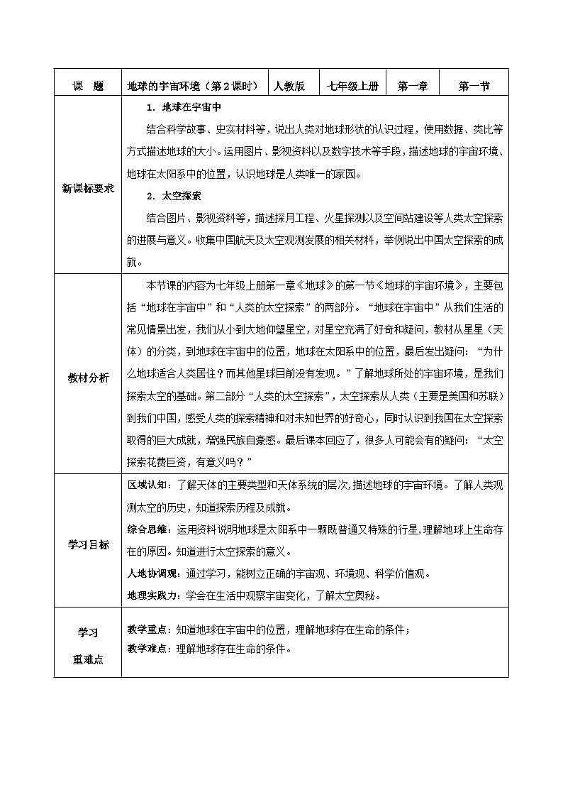 【核心素养】人教版地理七年级上册 1.1.2 地球的宇宙环境（第2课时）（教学课件+同步教案+同步练习）01