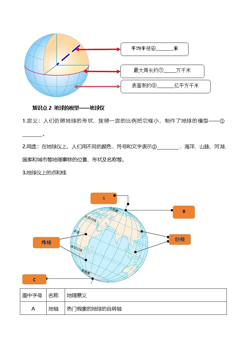 【人教新版】初中地理7年级上册《地球与地球仪》课前导学案02