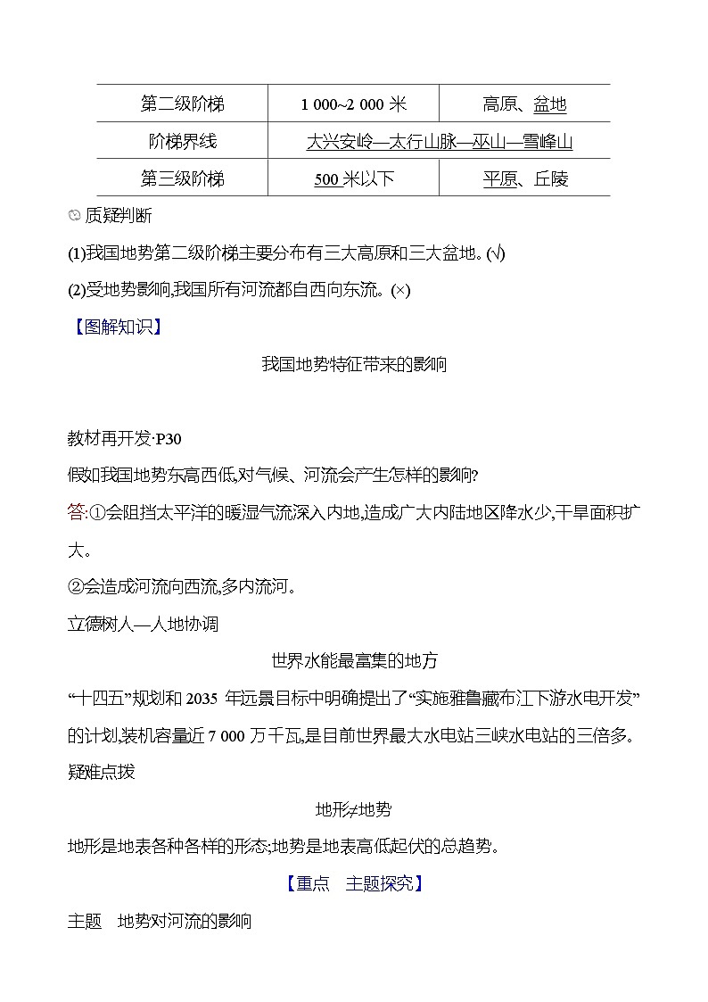 第二章第一节 中国的地形第二课时 地势西高东低 学案 初中地理湘教版八年级上册02