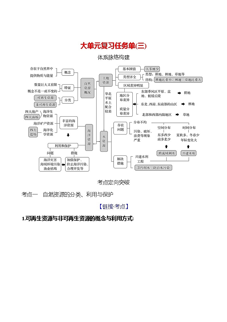 第三章　大单元复习任务单(三) 学案 初中地理湘教版八年级上册01
