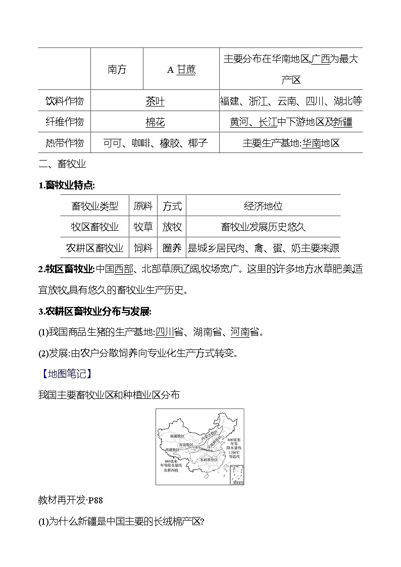 第四章 第一节  农业第二课时主要经济作物的分布　畜牧业分布 学案 初中地理湘教版八年级上册02